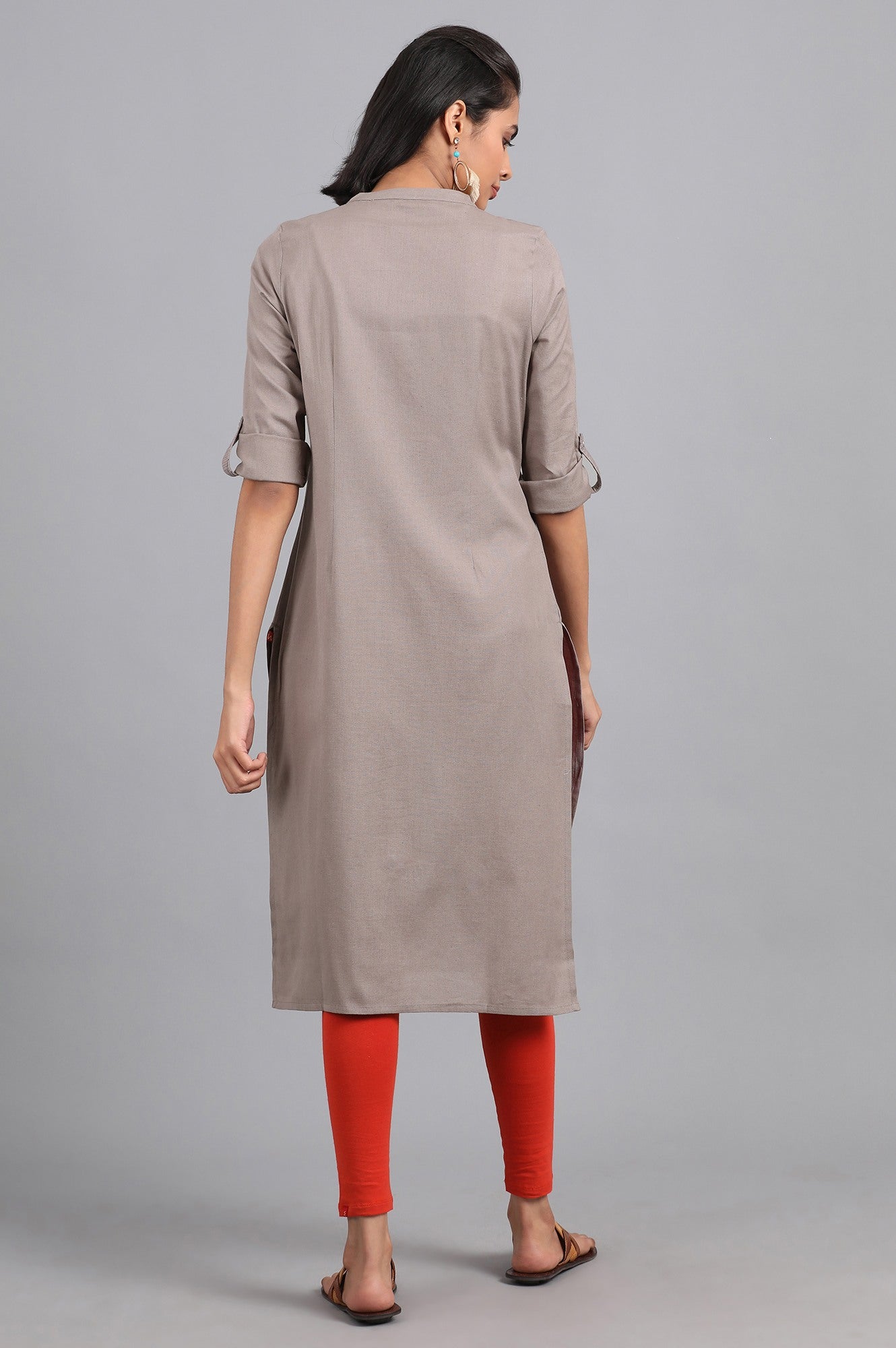 Grey Mandarin Neck Solid kurta