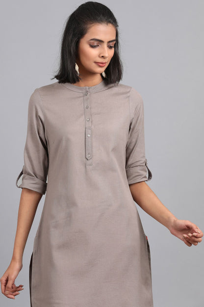 Grey Mandarin Neck Solid kurta