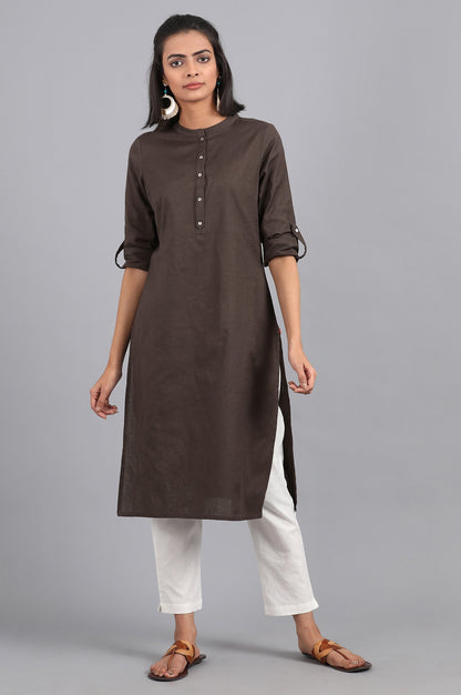 Grey Mandarin Neck Solid kurta