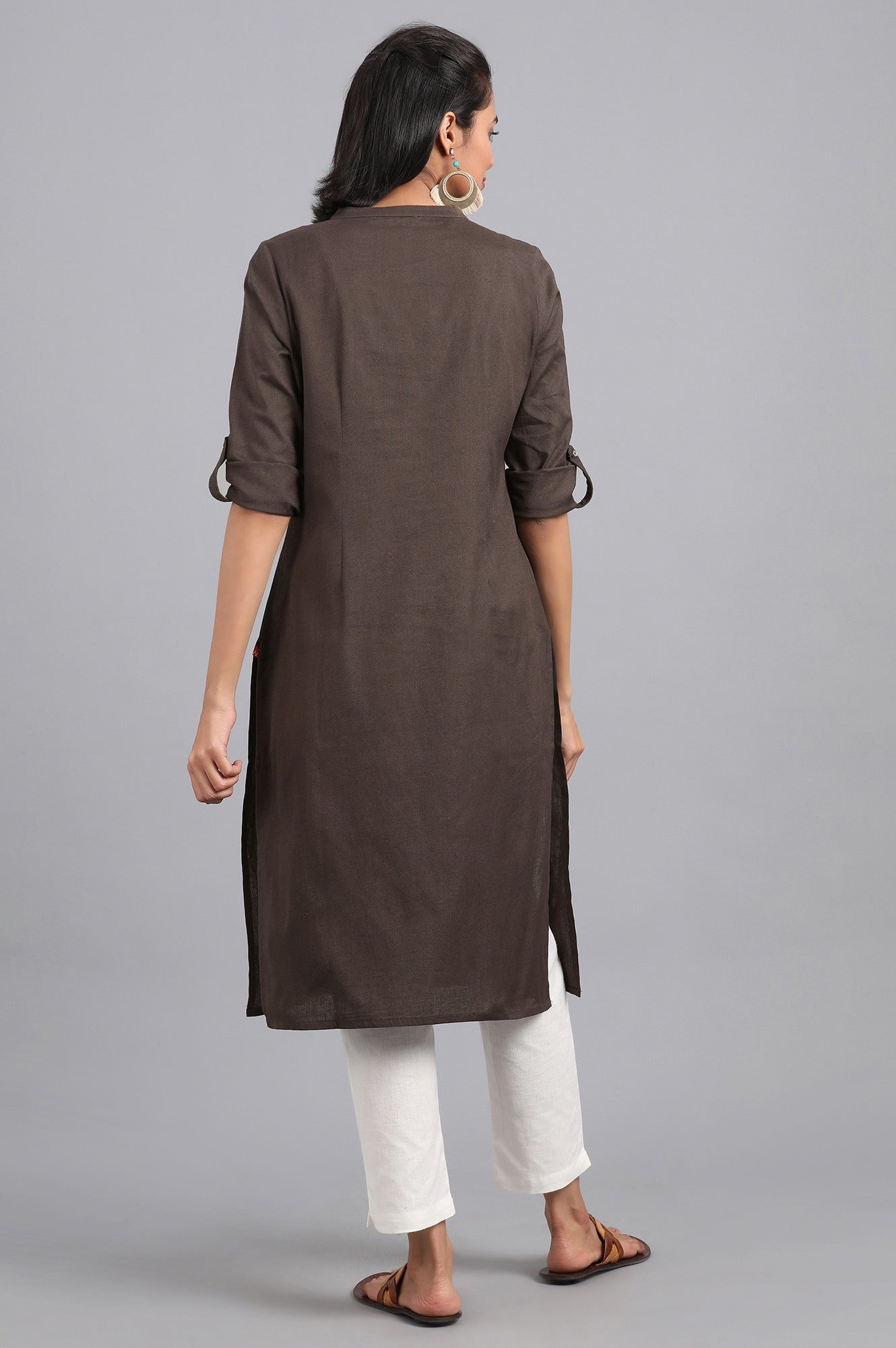 Grey Mandarin Neck Solid kurta