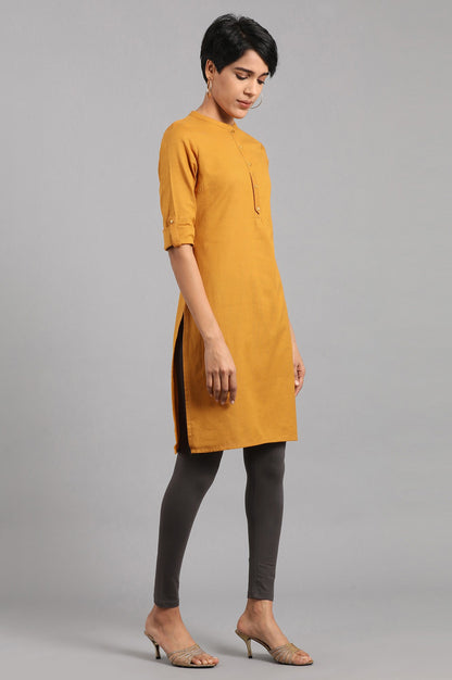 Yellow Mandarin Neck Solid kurta