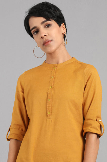 Yellow Mandarin Neck Solid kurta