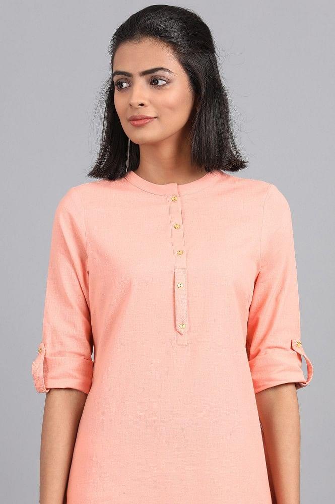 Peach Mandarin Neck Solid kurta - wforwoman