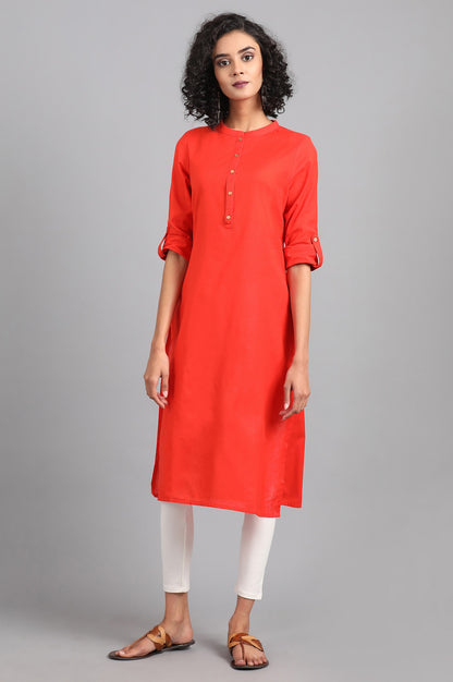 Orange Mandarin Neck Solid kurta