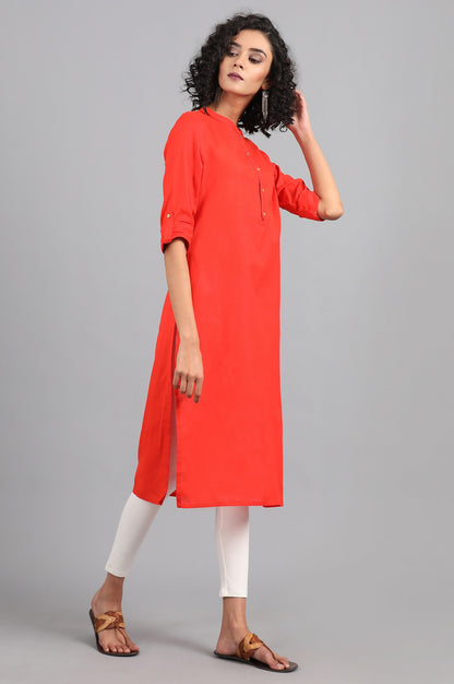 Orange Mandarin Neck Solid kurta