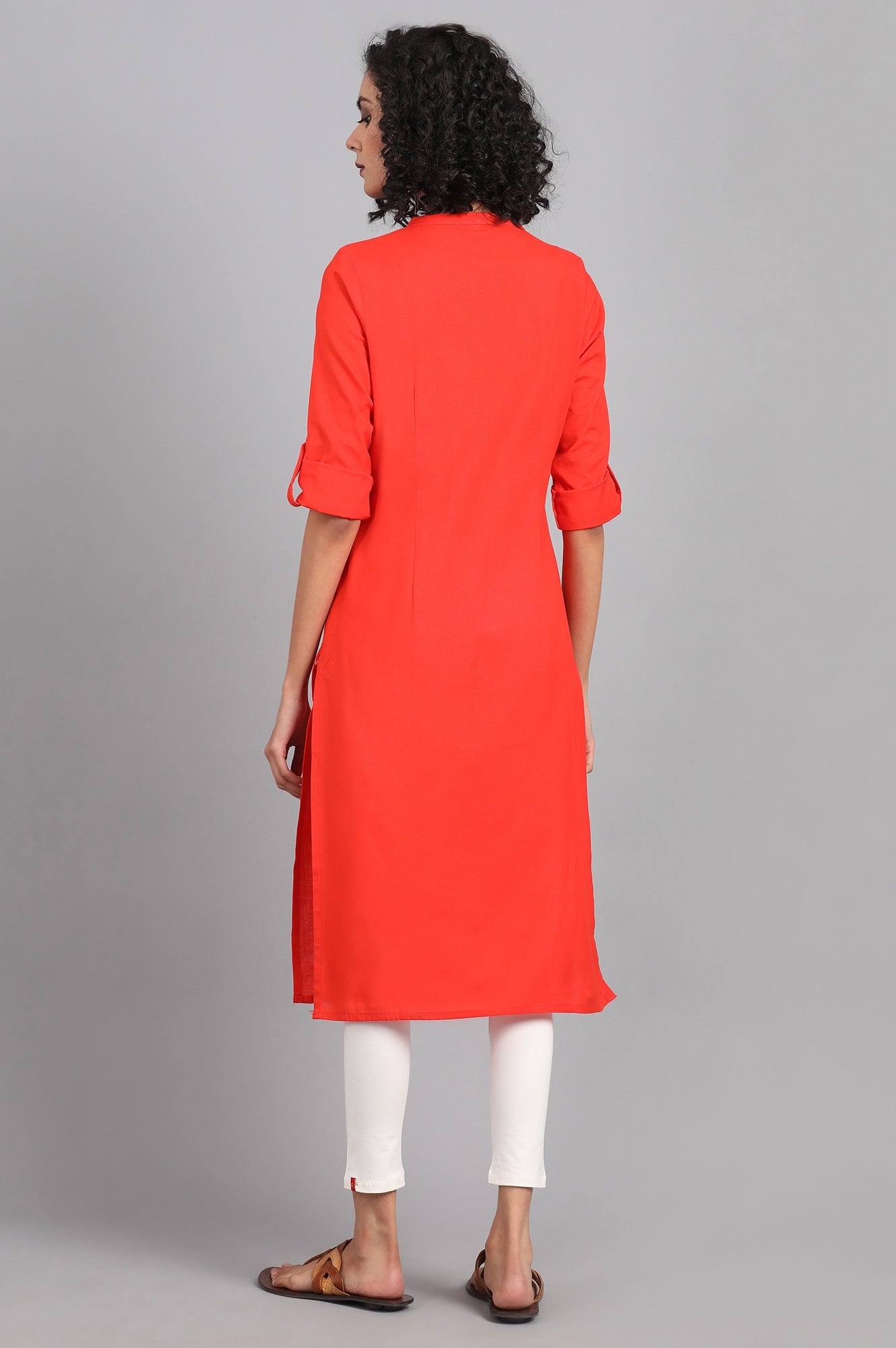 Orange Mandarin Neck Solid kurta