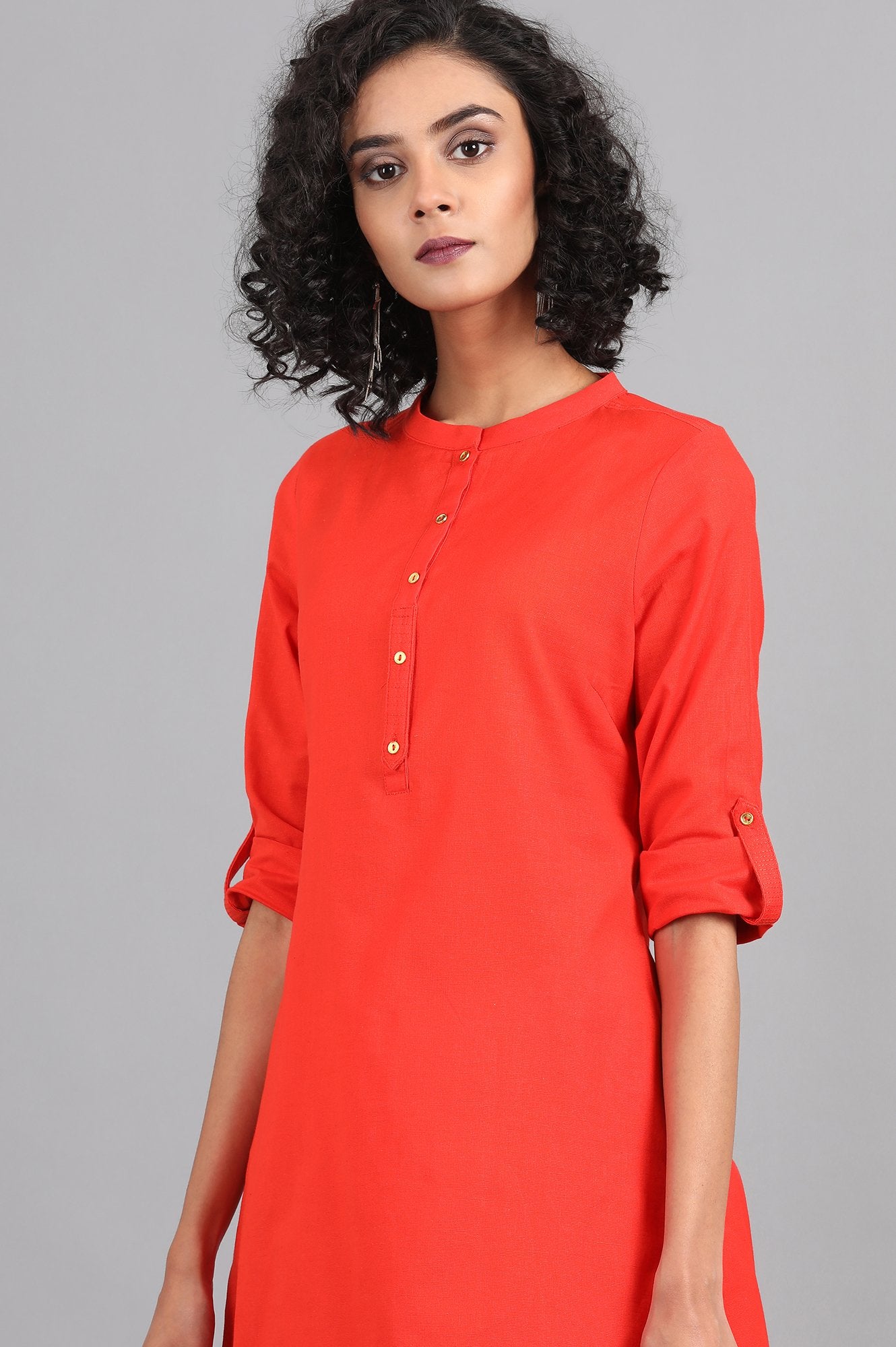 Orange Mandarin Neck Solid kurta