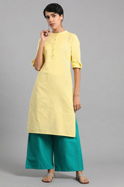 Yellow Mandarin Neck Solid kurta - wforwoman