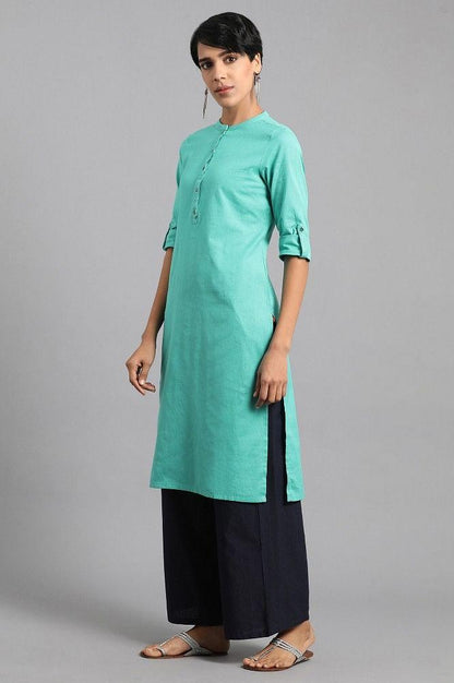 Blue Mandarin Neck Solid kurta - wforwoman