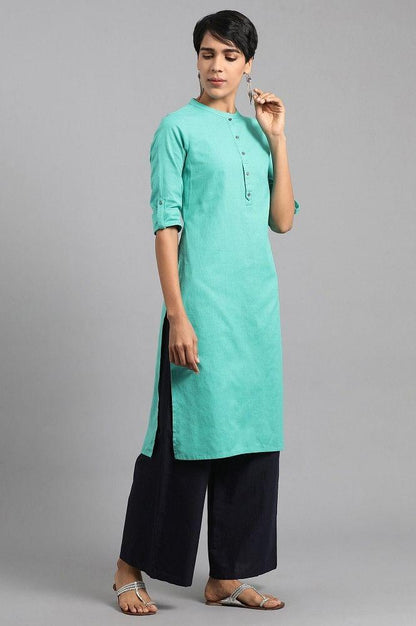 Blue Mandarin Neck Solid kurta - wforwoman