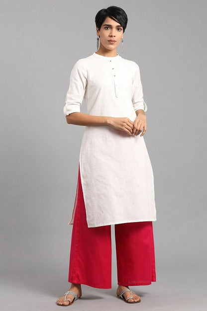 White Mandarin Neck Solid kurta - wforwoman