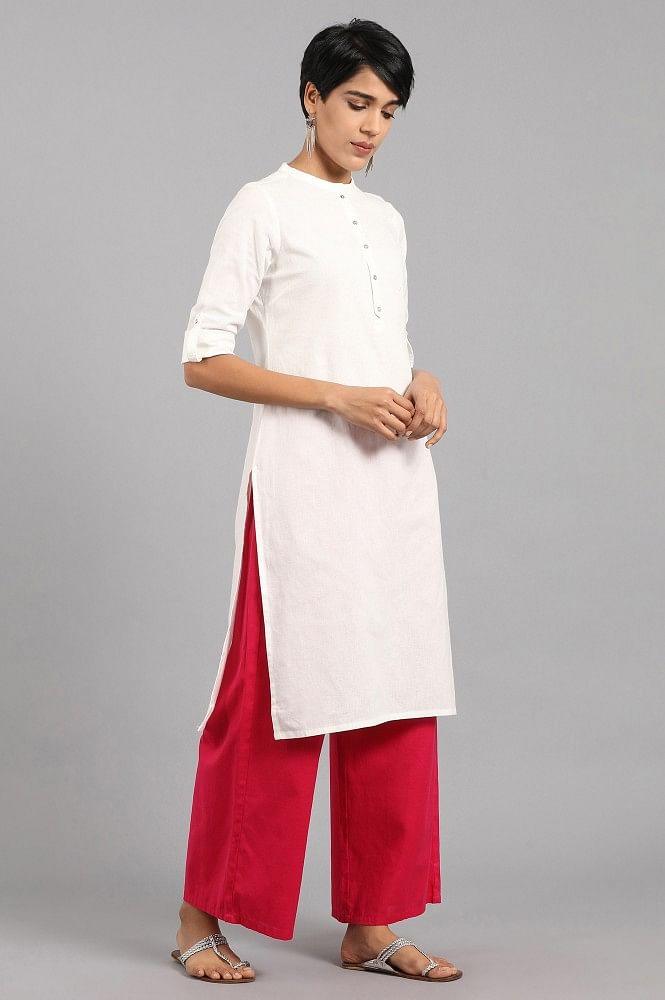 White Mandarin Neck Solid kurta - wforwoman