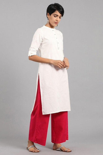 White Mandarin Neck Solid kurta - wforwoman