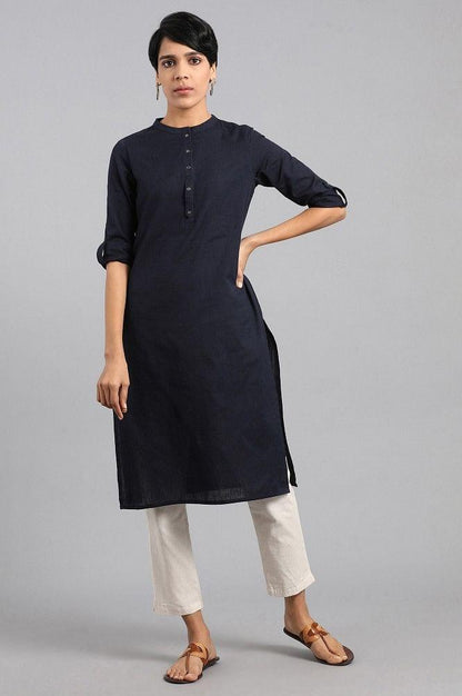 Blue Mandarin Neck Solid kurta - wforwoman