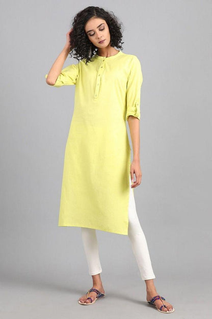 Yellow Mandarin Neck Solid kurta - wforwoman