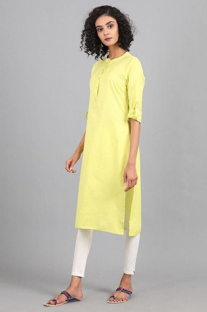 Yellow Mandarin Neck Solid kurta - wforwoman