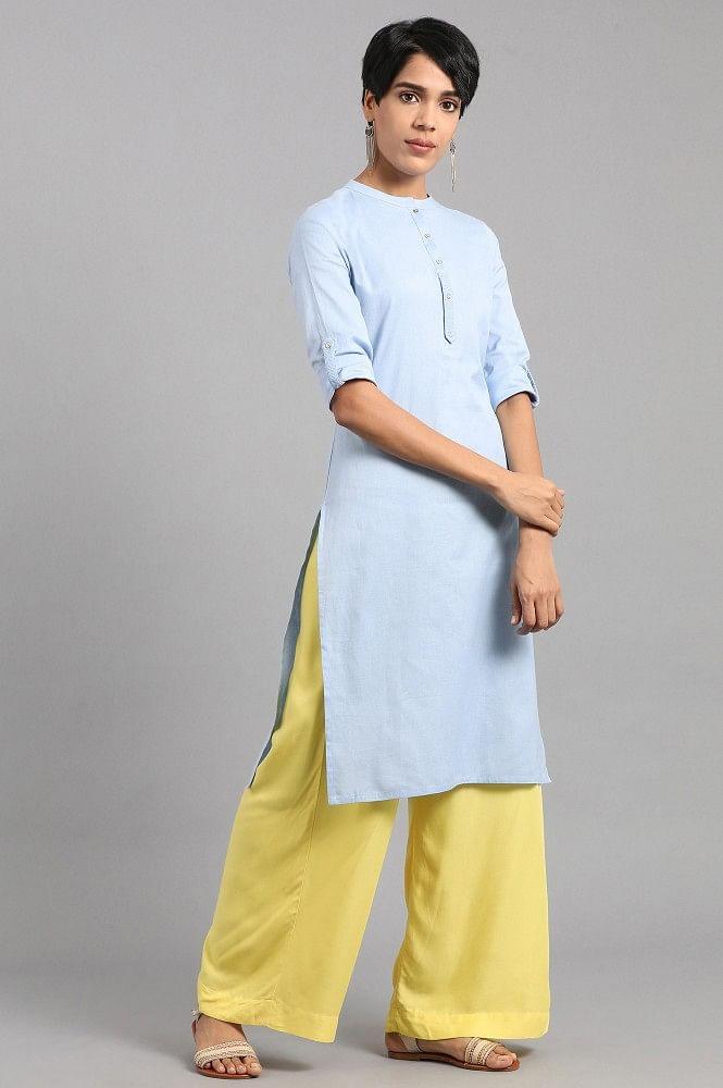 Blue Mandarin Neck Solid kurta - wforwoman