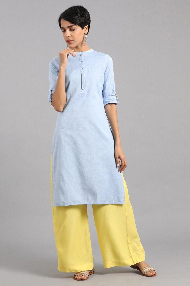 Blue Mandarin Neck Solid kurta - wforwoman