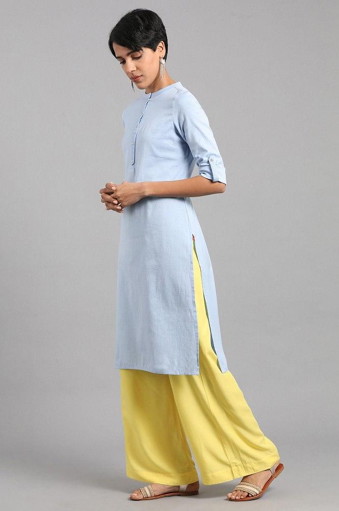 Blue Mandarin Neck Solid kurta - wforwoman