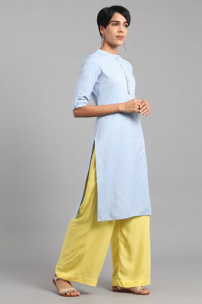 Blue Mandarin Neck Solid kurta - wforwoman