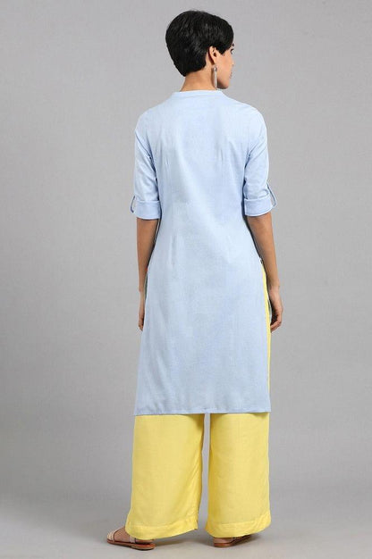 Blue Mandarin Neck Solid kurta - wforwoman