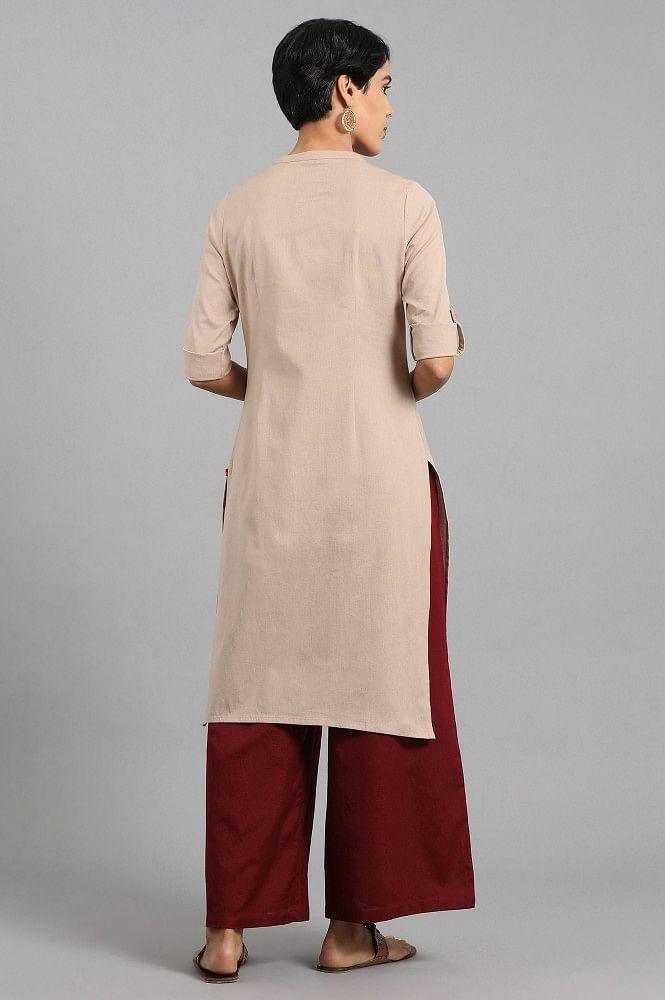 Beige Mandarin Neck Solid kurta - wforwoman