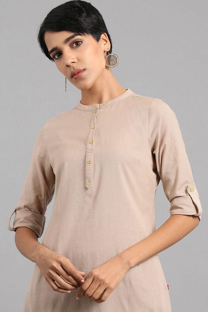 Beige Mandarin Neck Solid kurta - wforwoman