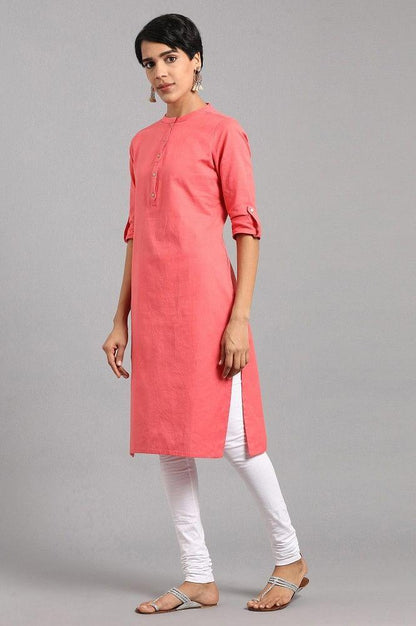 Coral Mandarin Neck Solid kurta - wforwoman