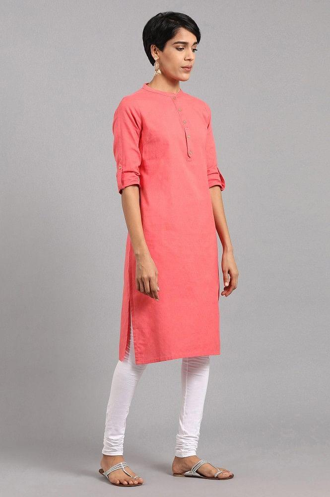 Coral Mandarin Neck Solid kurta - wforwoman