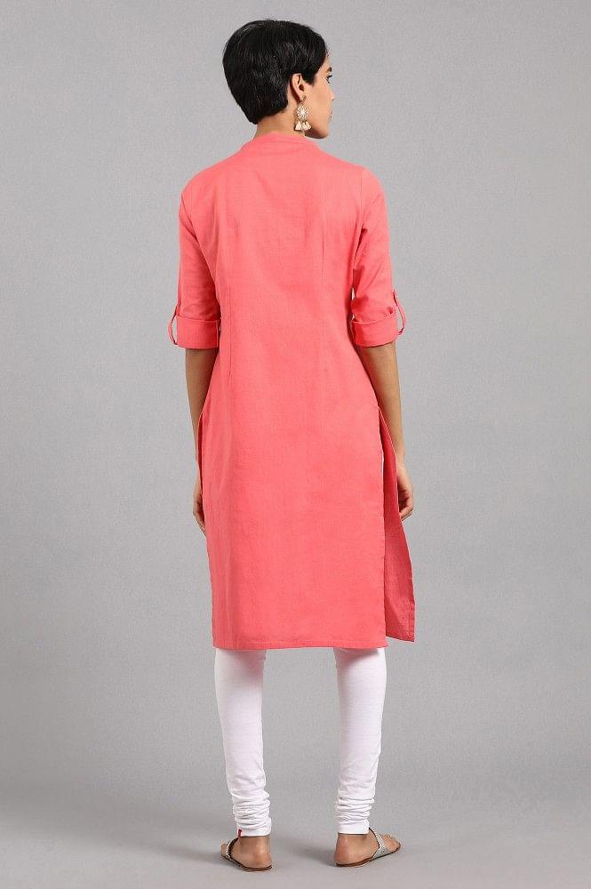 Coral Mandarin Neck Solid kurta - wforwoman