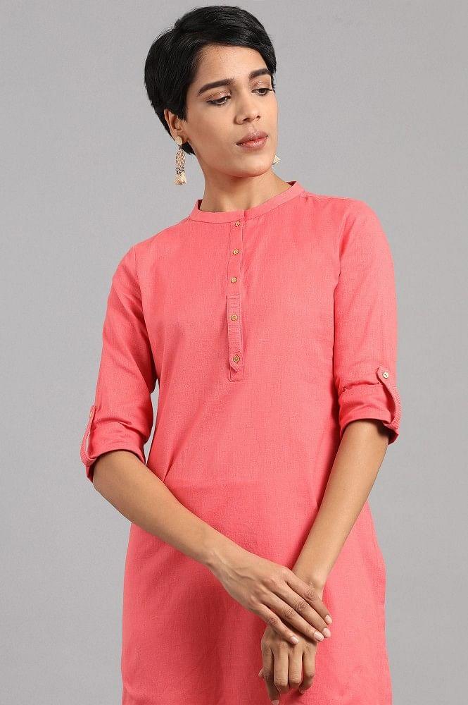 Coral Mandarin Neck Solid kurta - wforwoman