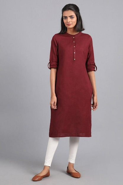 Red Mandarin Neck Solid kurta - wforwoman