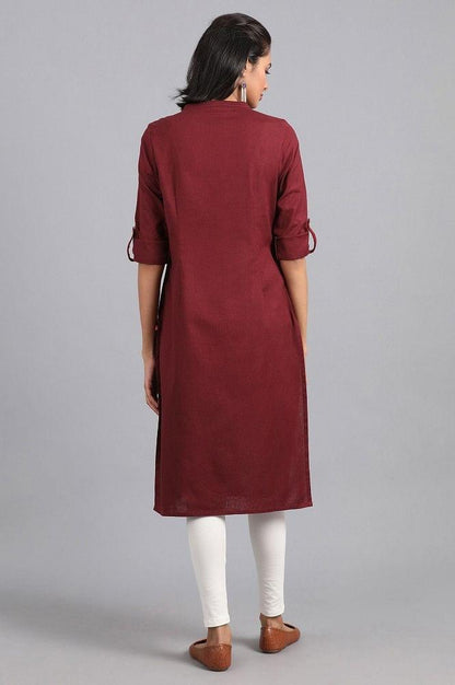 Red Mandarin Neck Solid kurta - wforwoman