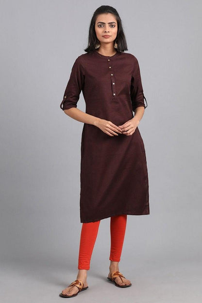 Brown Mandarin Neck Solid kurta - wforwoman