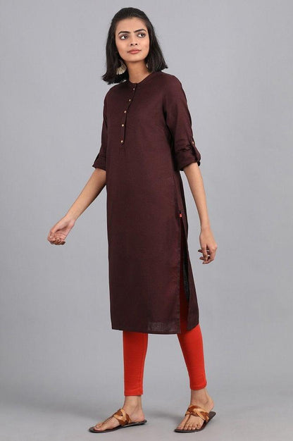 Brown Mandarin Neck Solid kurta - wforwoman