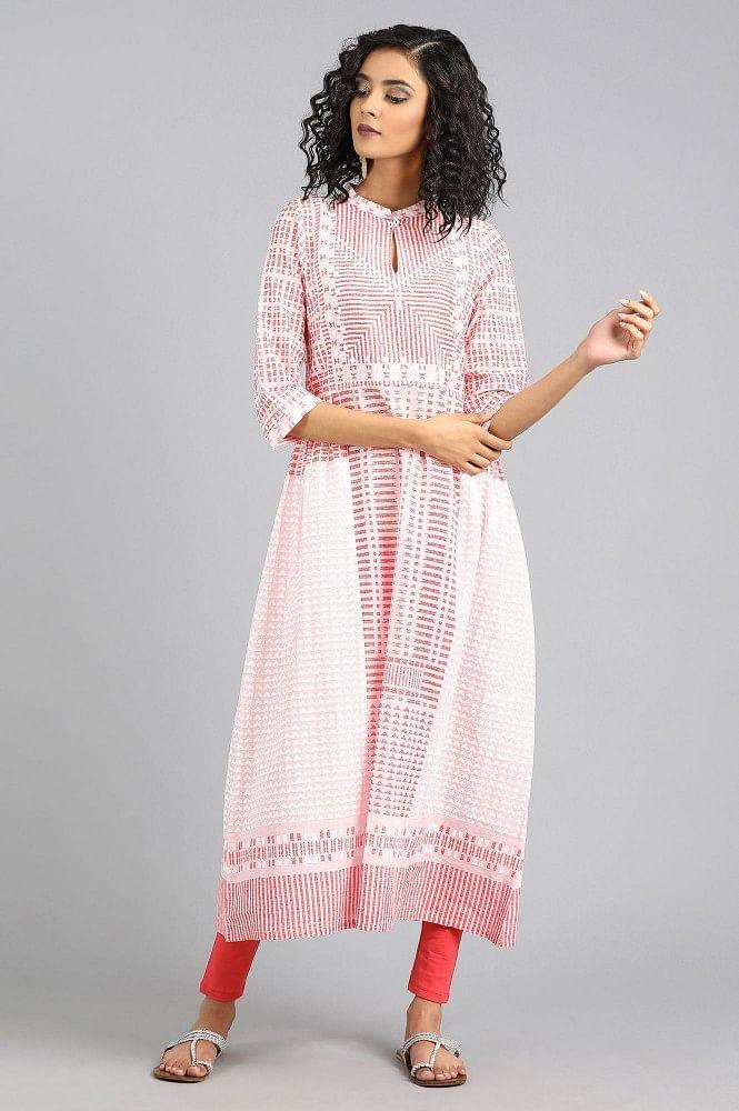 Red Mandarin Neck Printed kurta - wforwoman