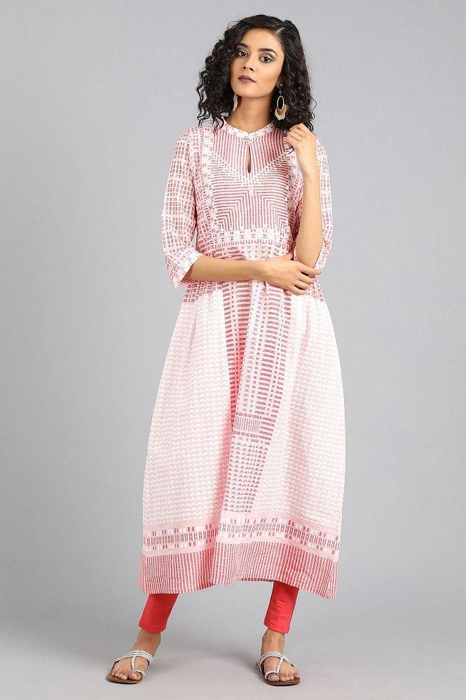 Red Mandarin Neck Printed kurta - wforwoman