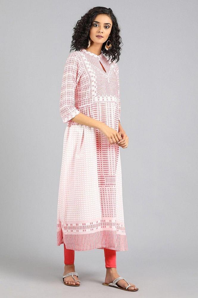 Red Mandarin Neck Printed kurta - wforwoman