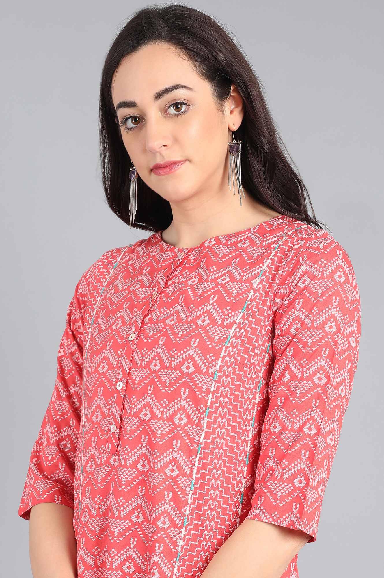 Navy Blue Floral Print kurta - wforwoman