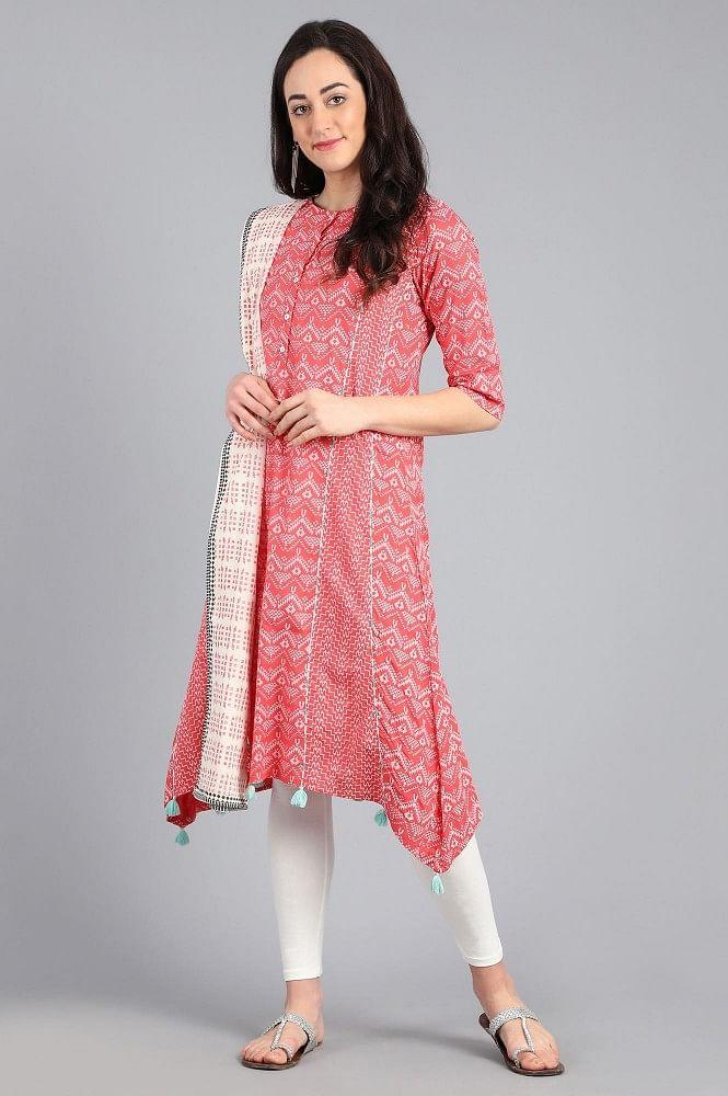 Orange Round Neck Printed kurta - wforwoman