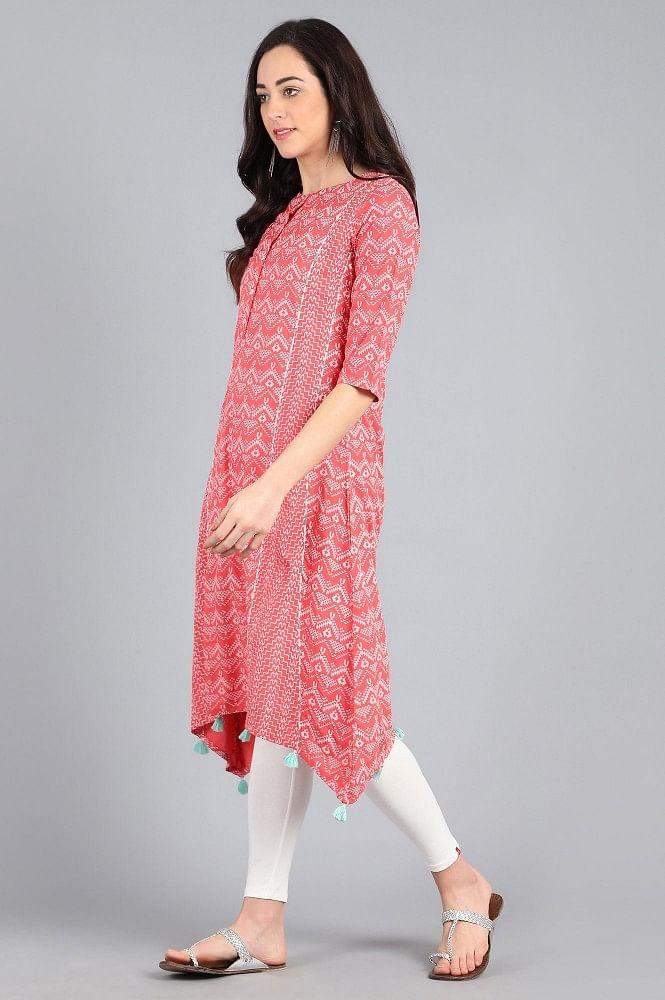 Orange Round Neck Printed kurta - wforwoman