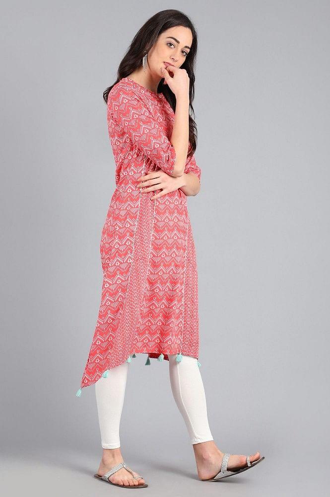 Orange Round Neck Printed kurta - wforwoman