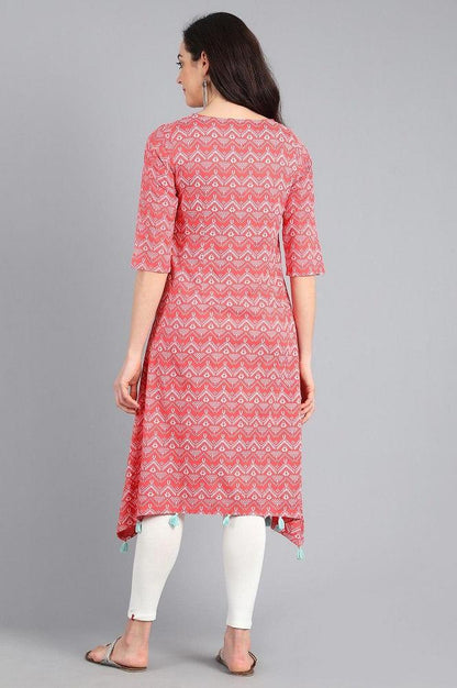 Orange Round Neck Printed kurta - wforwoman