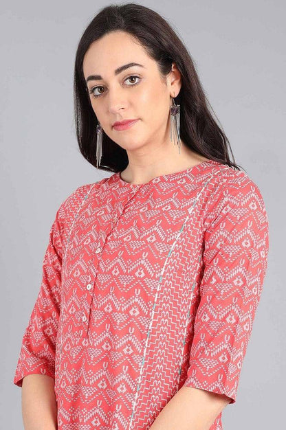 Orange Round Neck Printed kurta - wforwoman