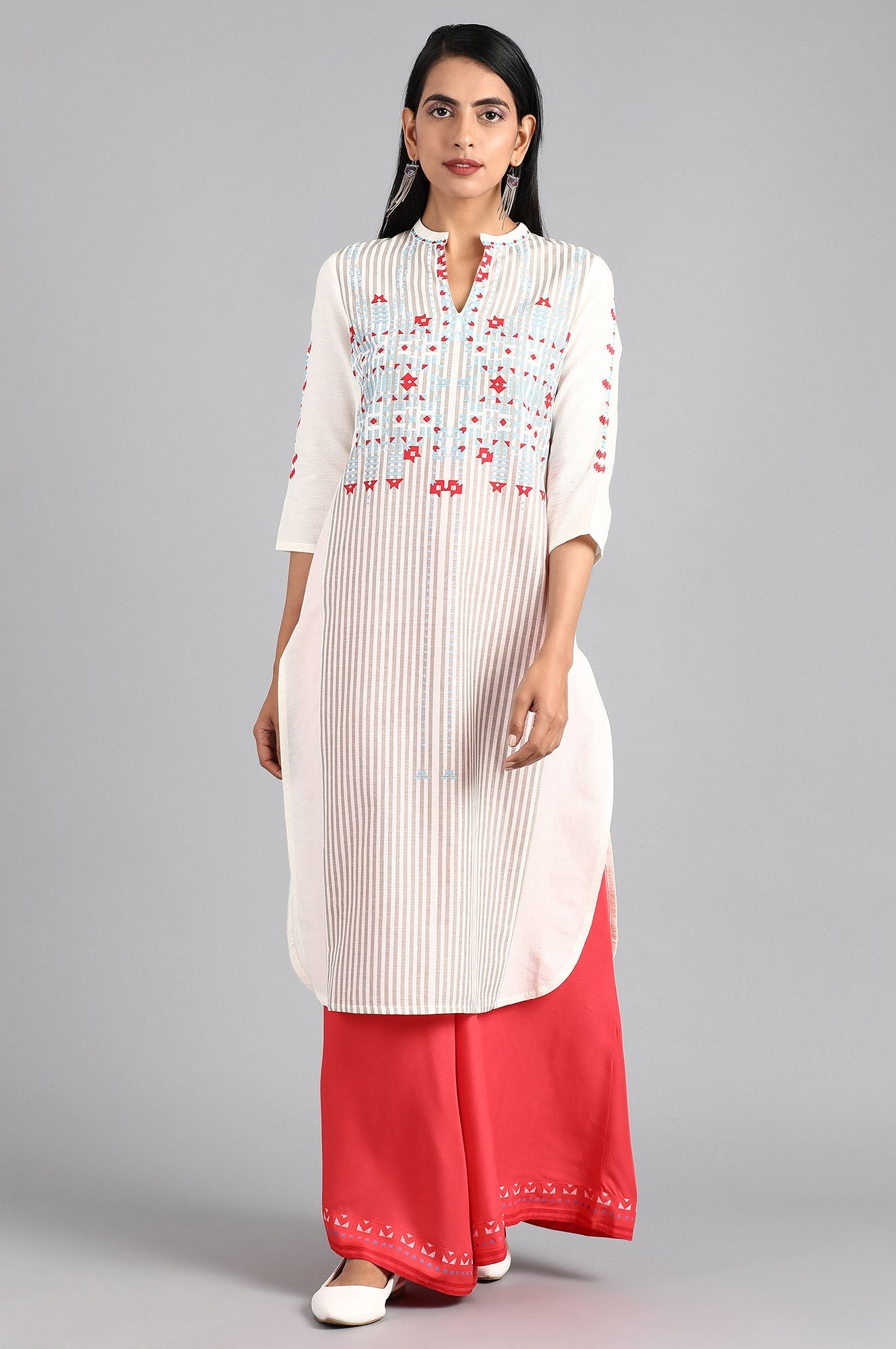 White Mandarin Neck Printed kurta