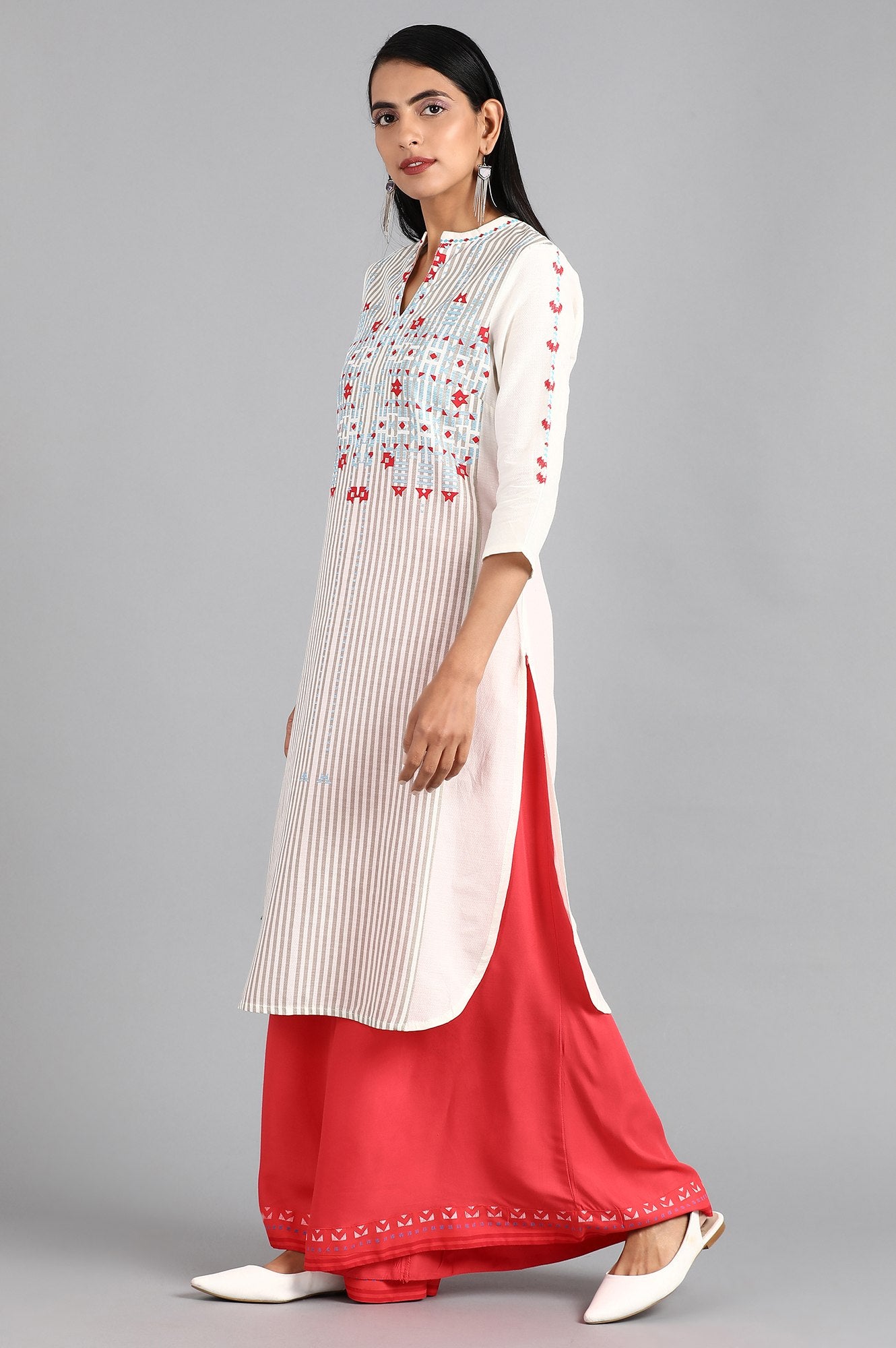 White Mandarin Neck Printed kurta