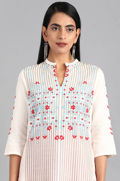 White Mandarin Neck Printed kurta