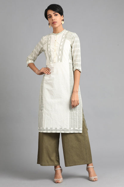 White Mandarin Neck Printed kurta