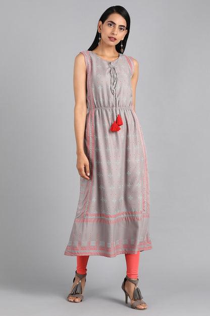 Grey Round Neck Printed kurta