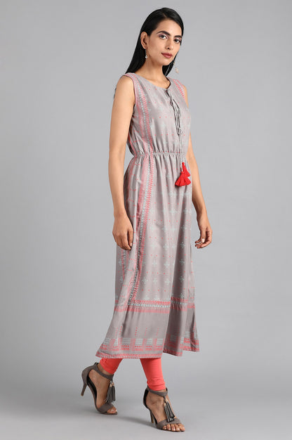 Grey Round Neck Printed kurta